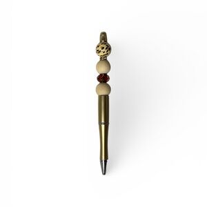 Handmade Beaded Pen – Gold & Neutral with Leopard Accent